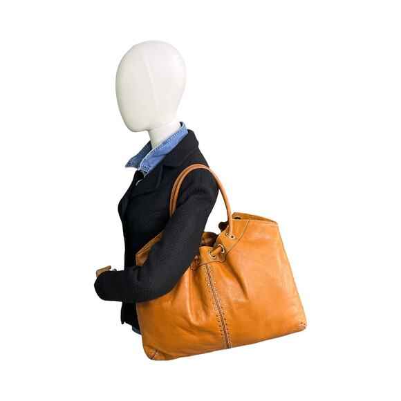 Michael Kors Astor Large Cognac Leather Drawstring Tote Bag Studded Detail - Picture 14 of 15